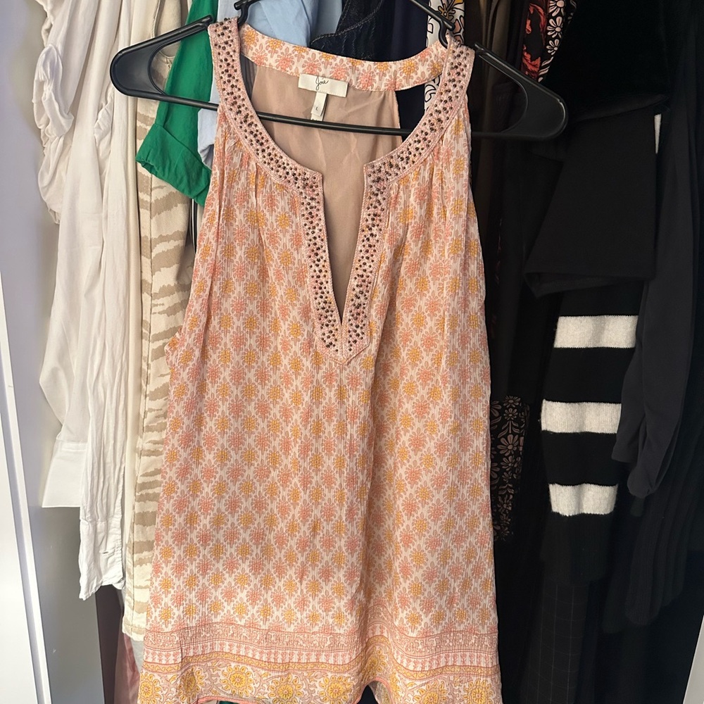 Joie Silk Sleeveless Top with Beaded Neckline